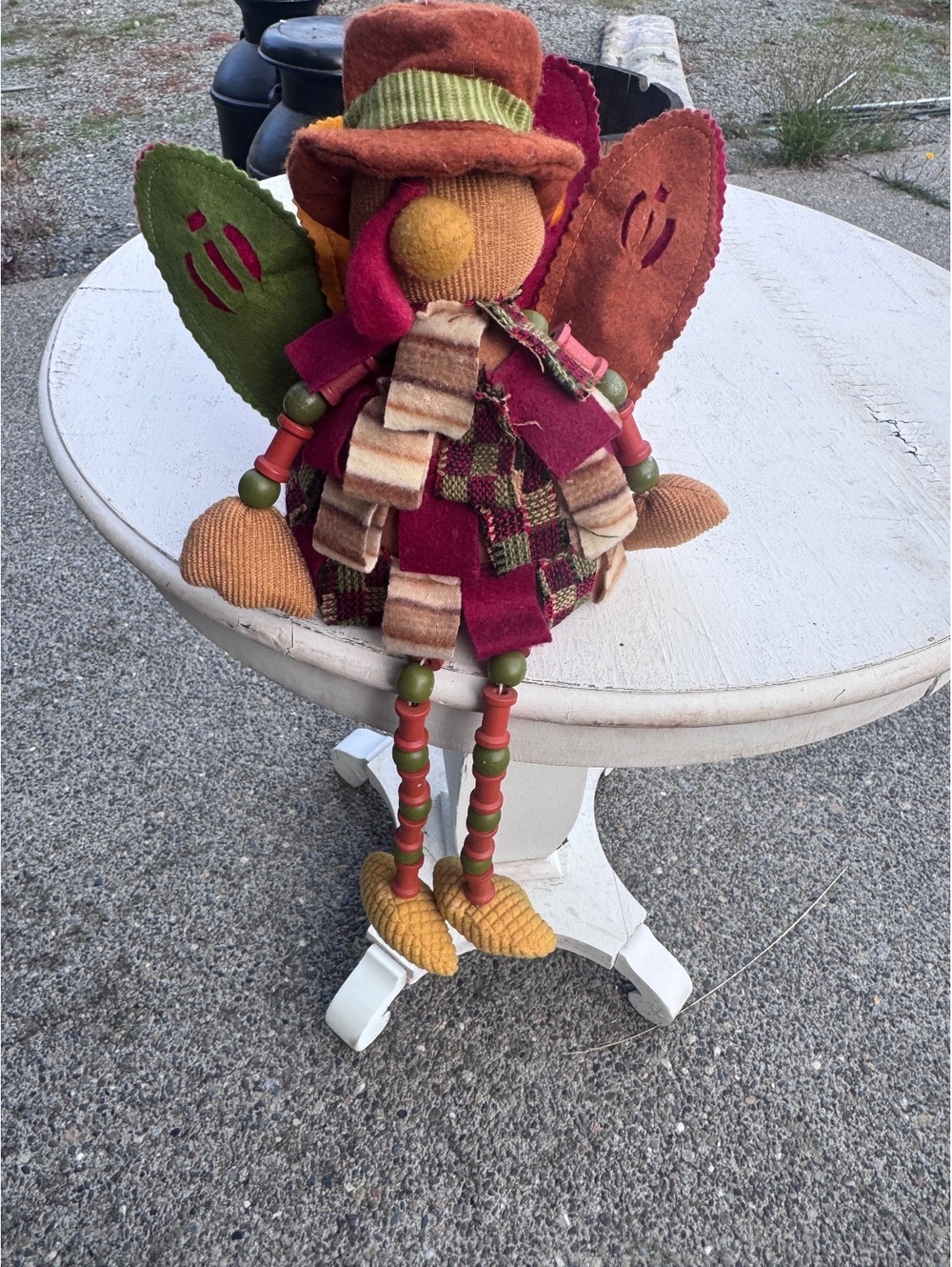 Thanksgiving Turkey Shelf Sitter Felt Patchwork Beaded Dangling Legs Fall Decor